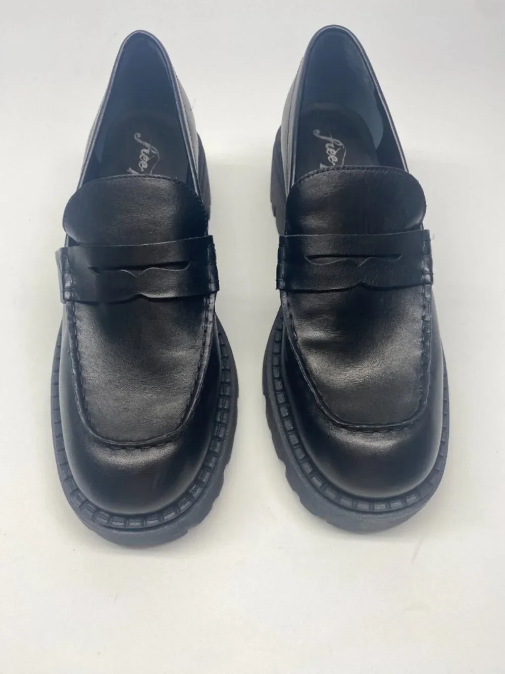 Free People Womens Lyra Lug Sole Black Platform Loafers Sz 9.5